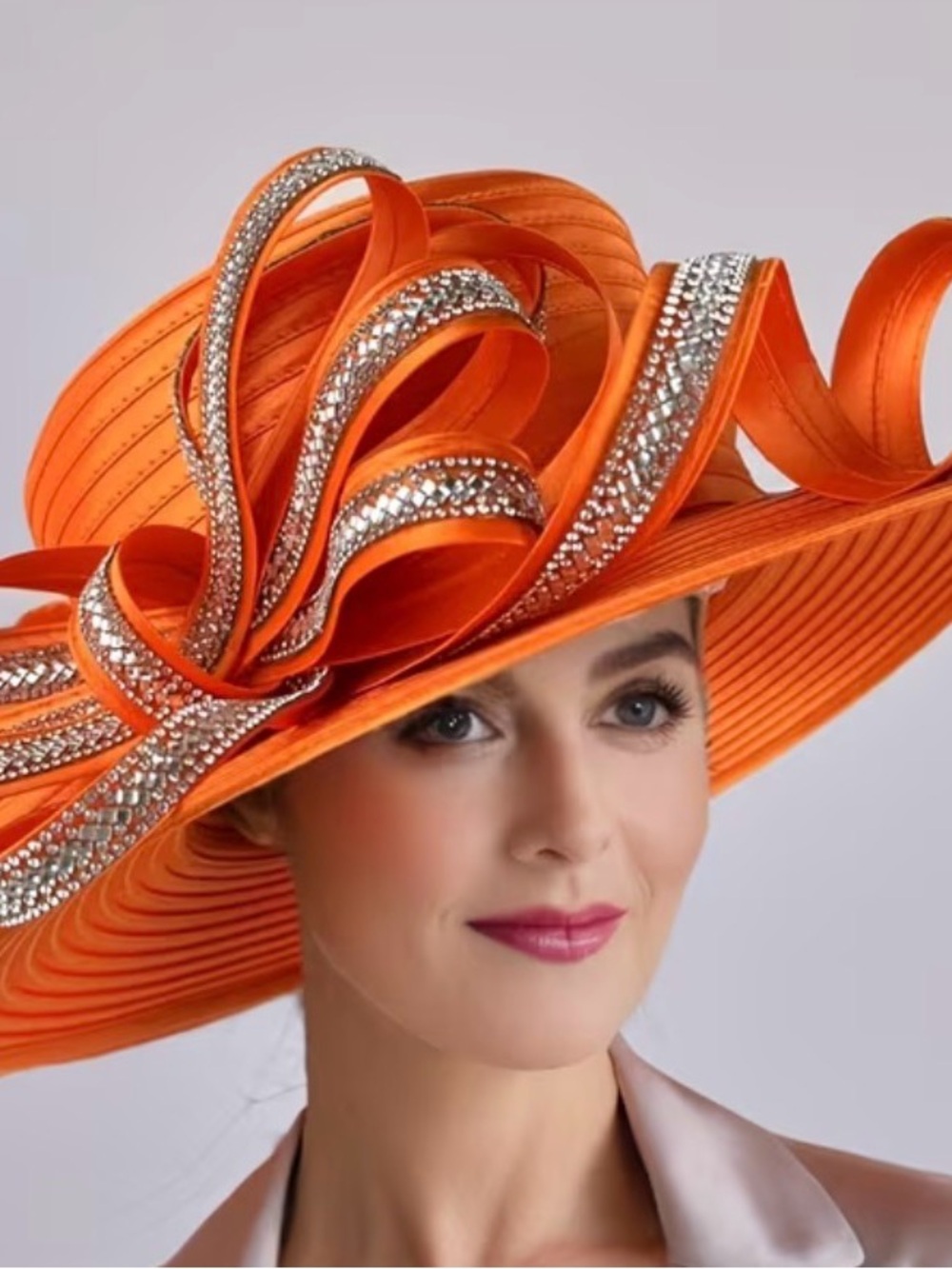 Orange church hat tea party wedding